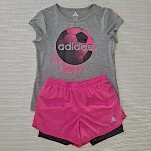 Adidas Gray Soccer Shirt and Pink Shorts